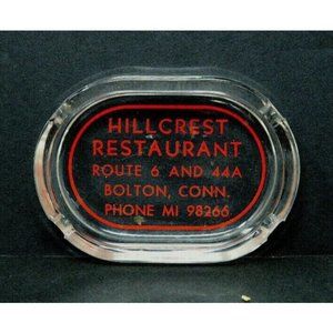 Vintage Glass Advertising Ashtray Hillcrest Restaurant Bolton, Connecticut